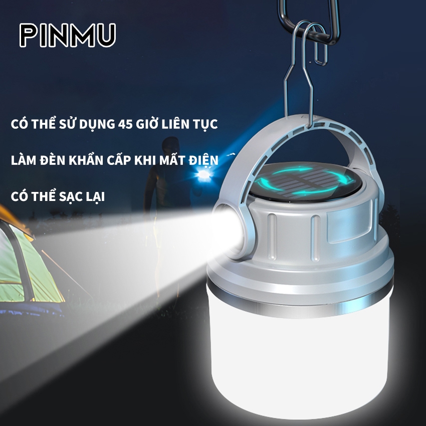 Bóng đèn tích điện PINMU Cổng Sạc type-c + Sạc NL Mặt Trời Chống Thấm Nước Cho Hoạt Động Ngoài Trời