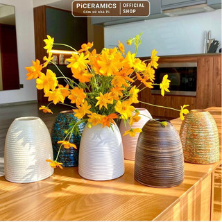 Bình hoa mini Bát Tràng dáng chuông, cao 15 - miệng 5cm màu Trắng, Nâu, Xanh, Vàng