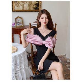 đầm ngắn sát nách đính nơ koreastyle