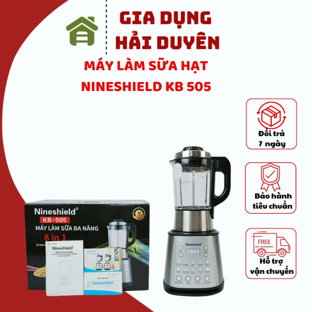 Máy làm sữa hạt Nineshield KB-505 - Dung tích 1.75L, Công suất 1800W, Inox cao cấp