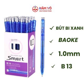 Hộp 48 cây viết bi xanh/ bút bi xanh đầu bấm baoke smart b-13/ b 13 ngòi lớn 1.0mm mực đều, viết êm, nét to
