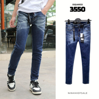 Quần Jeans nam dsquared2 trơn Quảng Châu ống côn kèm tag móc quần, Quần bò nam dsq xanh mài dáng skinny kèm tag [3550]