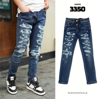  Quần Jean Amiri xanh dáng ôm vá lót xanh hàng Quảng Châu Quần Amiri xanh boy phố chất bò dày dặn co dãn ngang 3350 