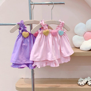Bộ quần áo bé gái- Bộ đồ bé gái 2 dây đính tim ngực cho bé yêu từ 8kg đến 18kg