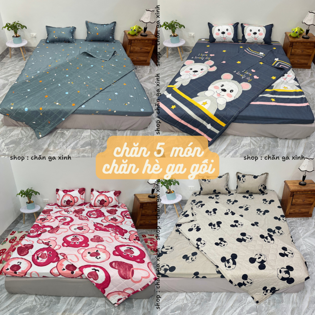 Bộ Chăn hè Ga Gối Cotton Poly Combo 5 Món - Nhiều Mẫu Lựa Chọn