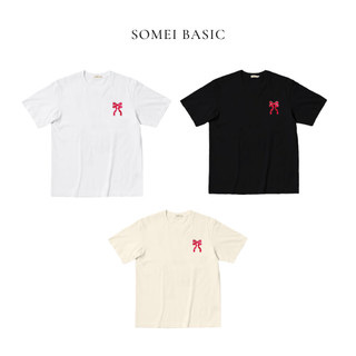 Áo thun form rộng thêu nơ vải cotton 2 chiều thoáng mát thấm hút tốt, áo thun oversize cổ tròn tay ngắn