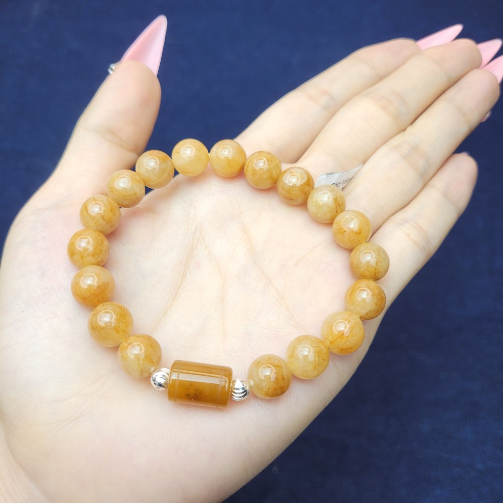 Q739 Vòng TA Tóc Vàng Nâu Cafe mix lu thống TA Tóc Nâu, bi Ag, mệnh Thổ và Kim - Phong Thuỷ TUDO