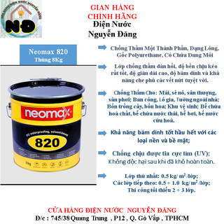 Thùng 8kg neomax 820 lớp chống thấm mái,ban công,sân thượng gốc polyurethane kháng uv, chống rêu mốc - màu xám