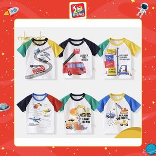 Áo phông hoạ tiết xe xây dựng & máy bay cho bé trai (N00734)