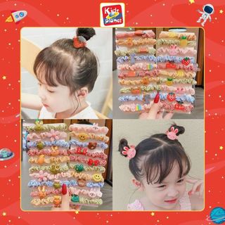 Chun buộc tóc vải đính hoạ tiết hoạt hình nhiều màu & hoa văn cho bé gái (N01155)