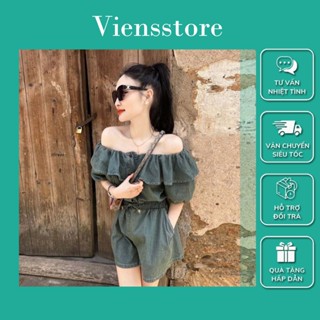 Jumpsuit jean trễ vai chun eo sang trọng VIENS STORE