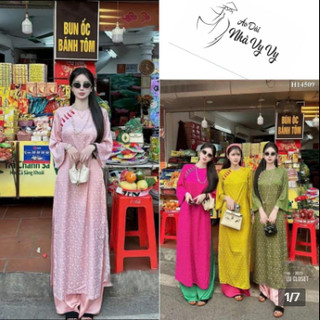 Áo Dài Gấm Dáng Suông Họa Tiết Chuồn Chuồn,Áo dài cách tân tết