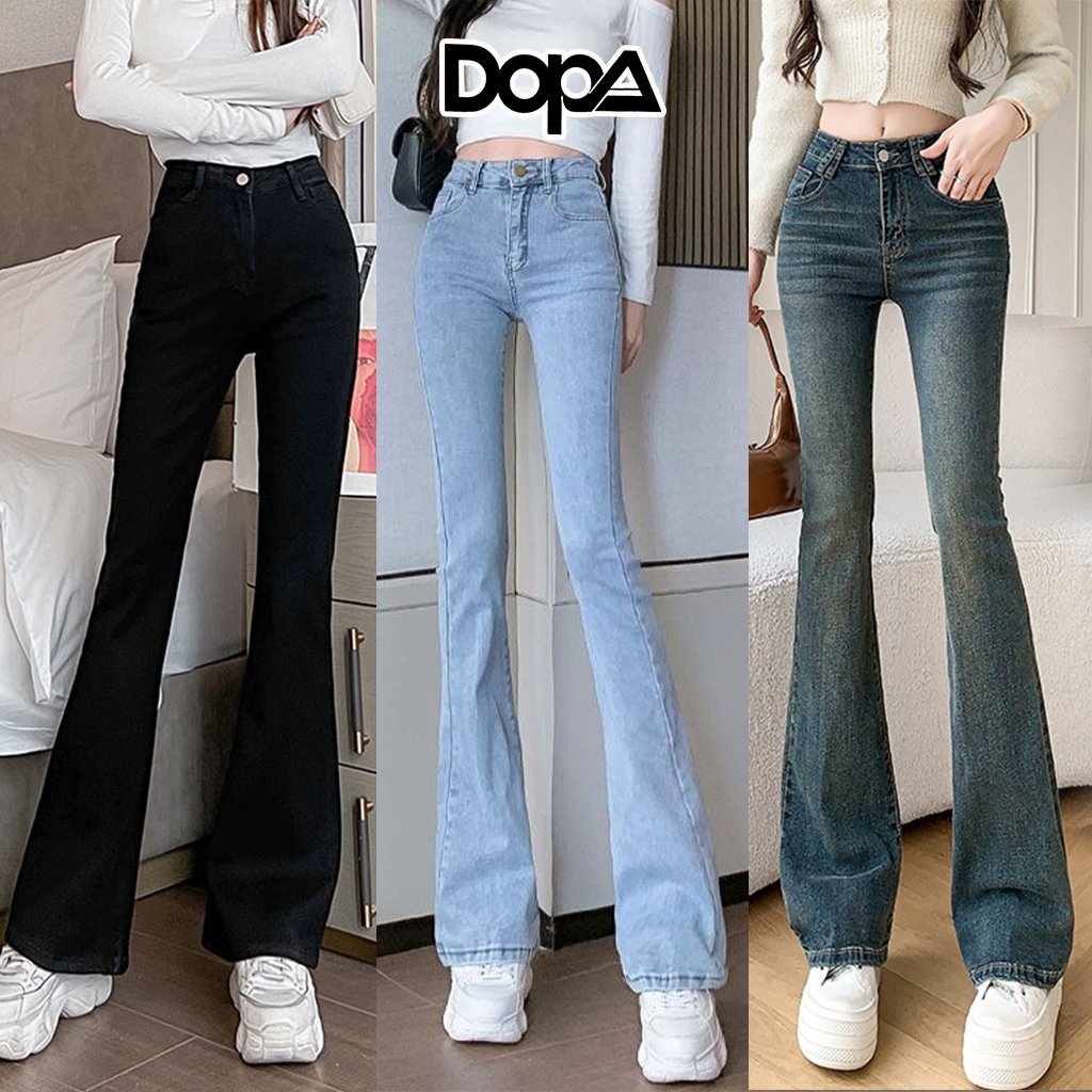 Quần Jean Ống Loe Nữ Cạp Cao Tôn Dáng Ôm Eo Avocado, Quần Bò Nữ Ống Loe May Gấu Chất Vải Co Giãn Nhẹ 4 Màu