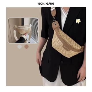 Túi bao tử đeo chéo thắt lưng túi cói nhẹ tiện lợi có khóa kéo an toàn phong cách vintage Gọn Gàng