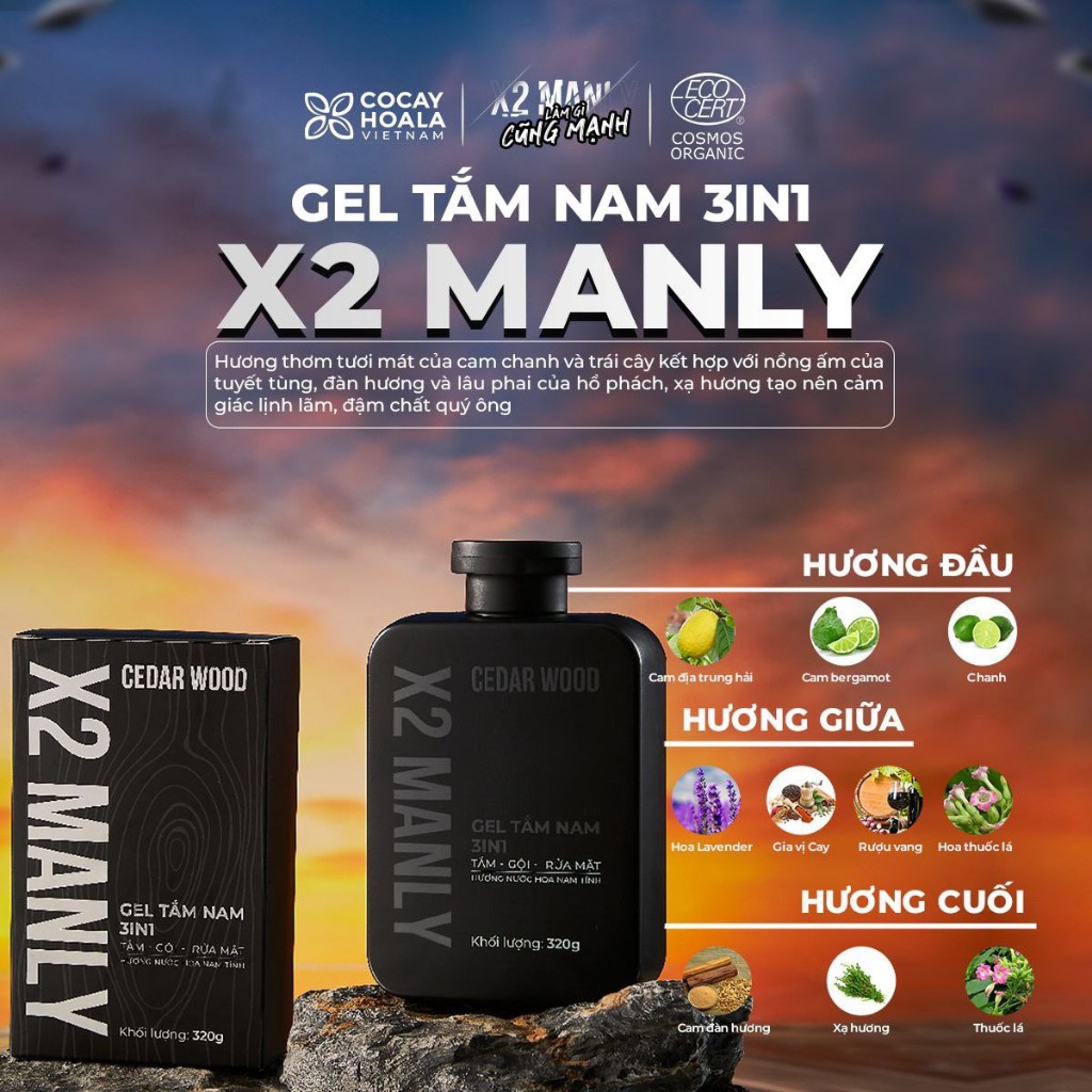 [HCM] Dung dịch vệ sinh nam, gel tắm gội x2 manly Cocayhoala -Chiết xuất thiên nhiên dịu nhẹ lành tính cho phái mạnh