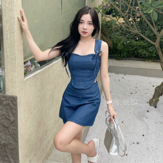 Set jean cá tính , áo 2s kèm chân váy chữ a •jenaclothes
