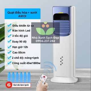 Quạt điều hòa có sưởi 2 chế độ, quạt điều hòa hơi nước CÓ ĐIỀU KHIỂN, quạt điều hòa, quạt không cánh
