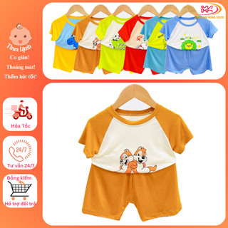 MK512 (14-25KG) Bộ áo cộc tay quần cộc phối màu in hình chất thun lạnh mỏng mềm, mát cho bé dưới 6 tuổi