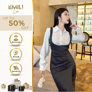 Set yếm sơ mi cổ bẻ Emili set yếm chiết eo dáng bút chì phong cách kiểu nữ 
