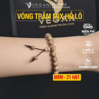 Vòng tay trầm hương VEGAN thuần chay cao cấp tốc kiến 8mm 21 hạt mix sen, hồ lô