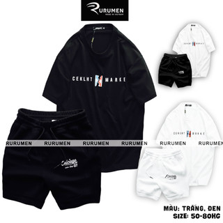 Set Bộ Đồ Thun Nam Big Size Áo Cổ Tròn Local Brand Oversize Form Âu Phối Quần Short Thun Thể Thao RURUMEN