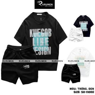 Set Bộ Nam Rurumen - ÁoThun Cổ Tròn Nam Big Size In Chữ DESIGN Oversize Form Âu Phối Quần Short Thun