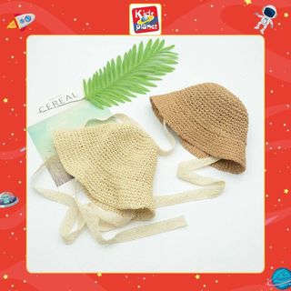 Mũ nan rộng vành che nắng có quai đeo trơn màu cho bé trai & bé gái & người lớn (cho mẹ) (N00365)