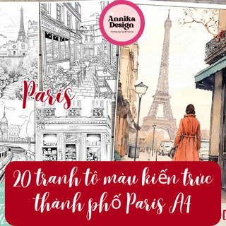 Tranh tô màu thành phố Paris, tranh tô màu nước, màu chì dành cho người lớn - AnnikaDesign