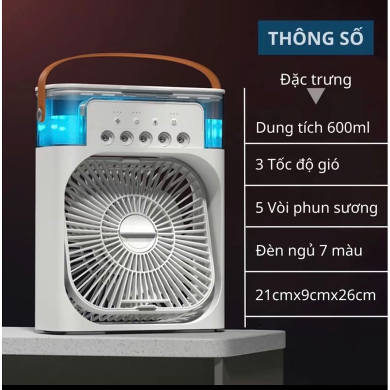Quạt Điều Hòa Hơi Nước Mini, Quạt Phun Sương Tạo Ẩm Làm Mát Để Bàn, Hẹn Giờ Thông Minh Tích Hợp Đèn Ngủ