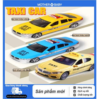 Mô hình đồ chơi xe taxi âm thanh đèn chạy đà - xe ô tô bằng hợp kim mở được cửa cho bé