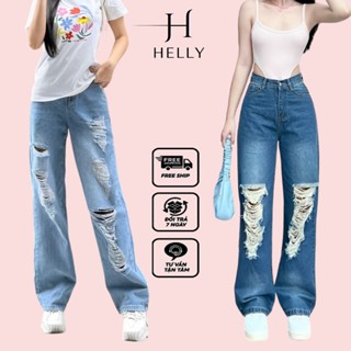 Quần jean ống rộng rách đùi cá tính Avocado, Quần bò suông hack dáng, chất jean cao cấp hottrend 2024