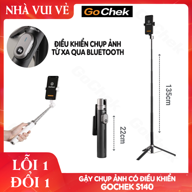 Gậy chụp ảnh 3 chân, Gậy Selfie Gochek S140, có điều khiển, dài 135cm, bảo hành 1 năm