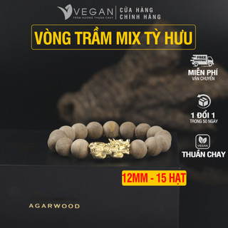 Vòng tay VEGAN Trầm Hương Thuần Chay tốc kiến cao cấp mix Tỳ Hưu