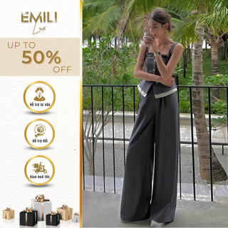 Set áo kiểu nữ 2 dây phối cách Emili áo cúp ngực phối quần ống suông 