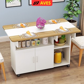 Bàn ăn gấp gọn thông minh có bánh xe di động, kèm kệ để đồ đa năng tiện lợi decor phòng AVES - GP286