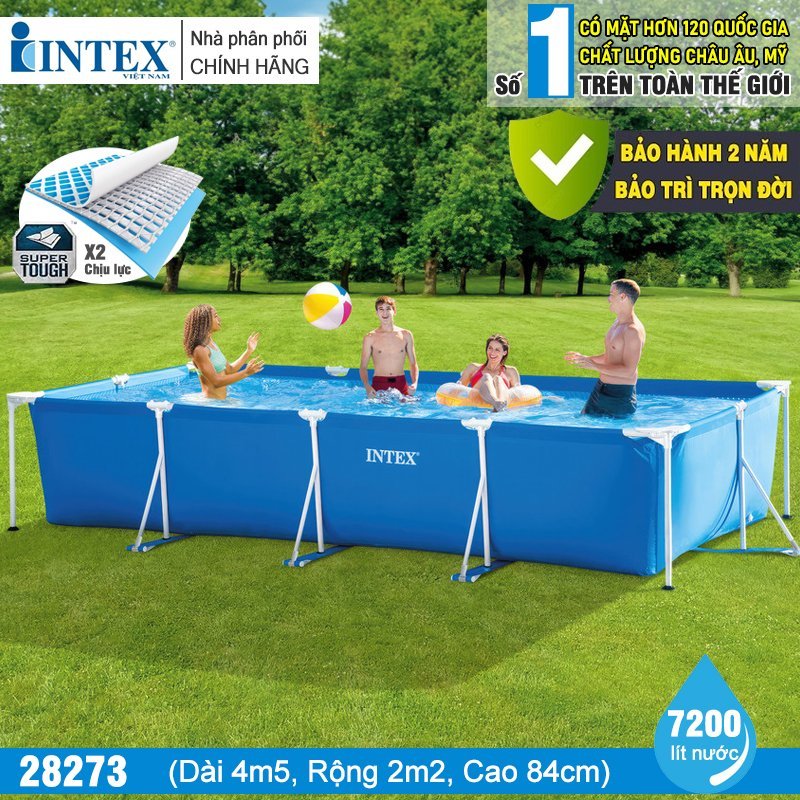 Bể bơi khung kim loại chữ nhật 450x220x84 cm INTEX 28273