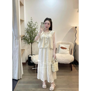 Set thô ren cánh tiên phối cúc chân váy dài hàng loại 1