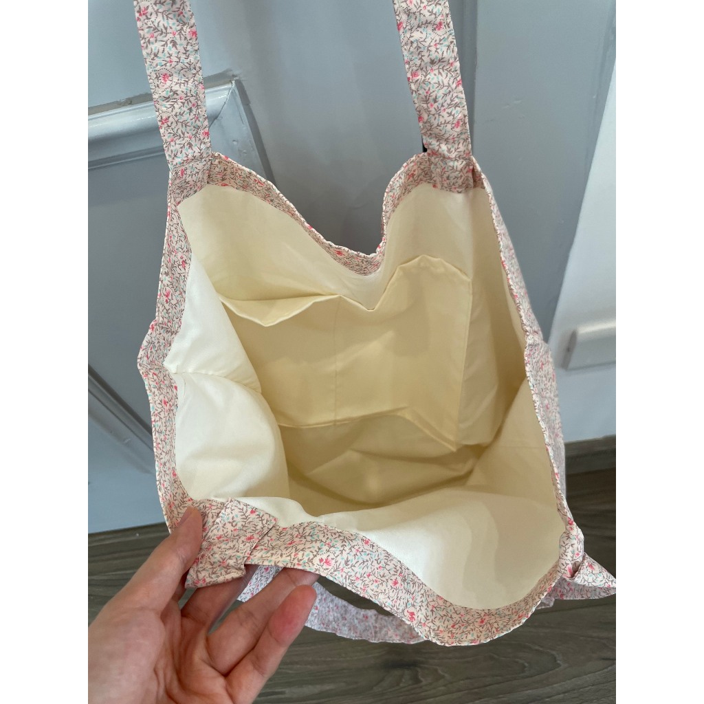 (CÓ SẴN) Túi vải cotton mỏng nhẹ, may 2 lớp đeo vai hoạ tiết hoa nhí Vintage Phong cách Hàn Quốc (41 x 40cm) | BigBuy360 - bigbuy360.vn
