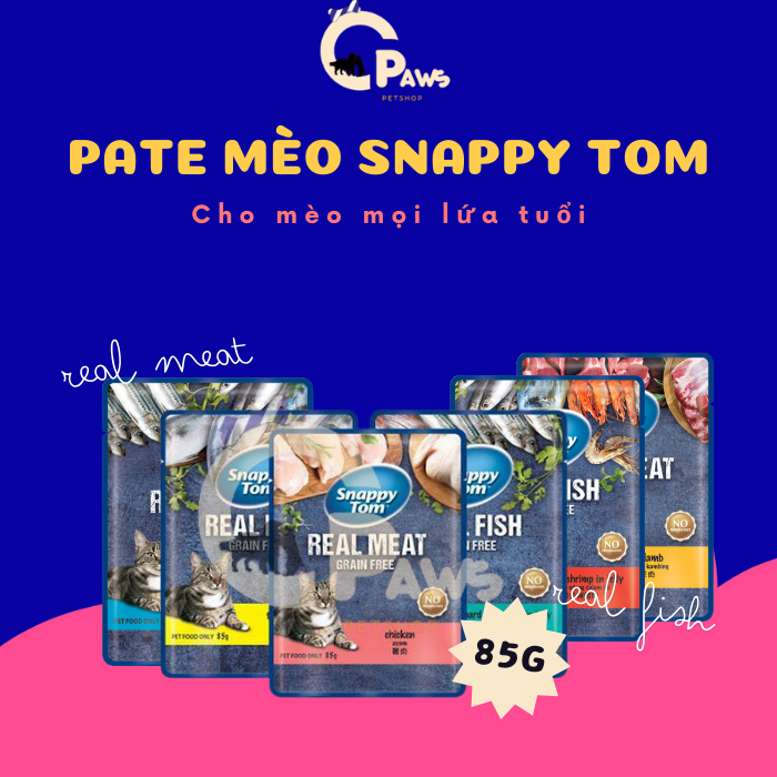 Pate Snappy Tom Real Fish cho mèo gói 85g