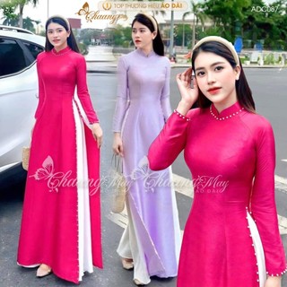 Áo dài lụa vân gỗ thiết kế truyền thống 2 tà,Áo dài truyền thống chất liệu lụa vân gỗ cao cấp