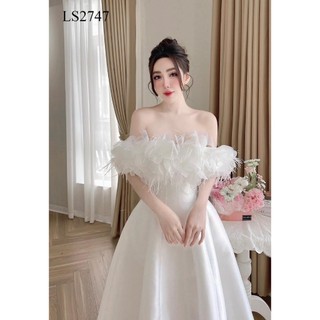 Váy thiết kế tafta dáng dài vai trễ ngực đính hoa siêu xinh