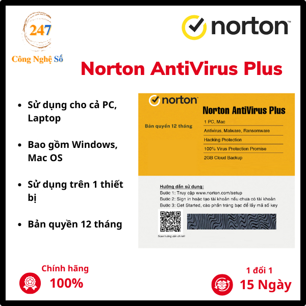 Phần mềm chống virus Norton AntiVirus Plus 12 Months 1 User