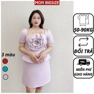 Set bigsize nữ dự tiệc đi chơi sang chảnh kiểu hoa lớp 3D kèm chân váy vải tafta cao cấp MON big size 50 - 90kg