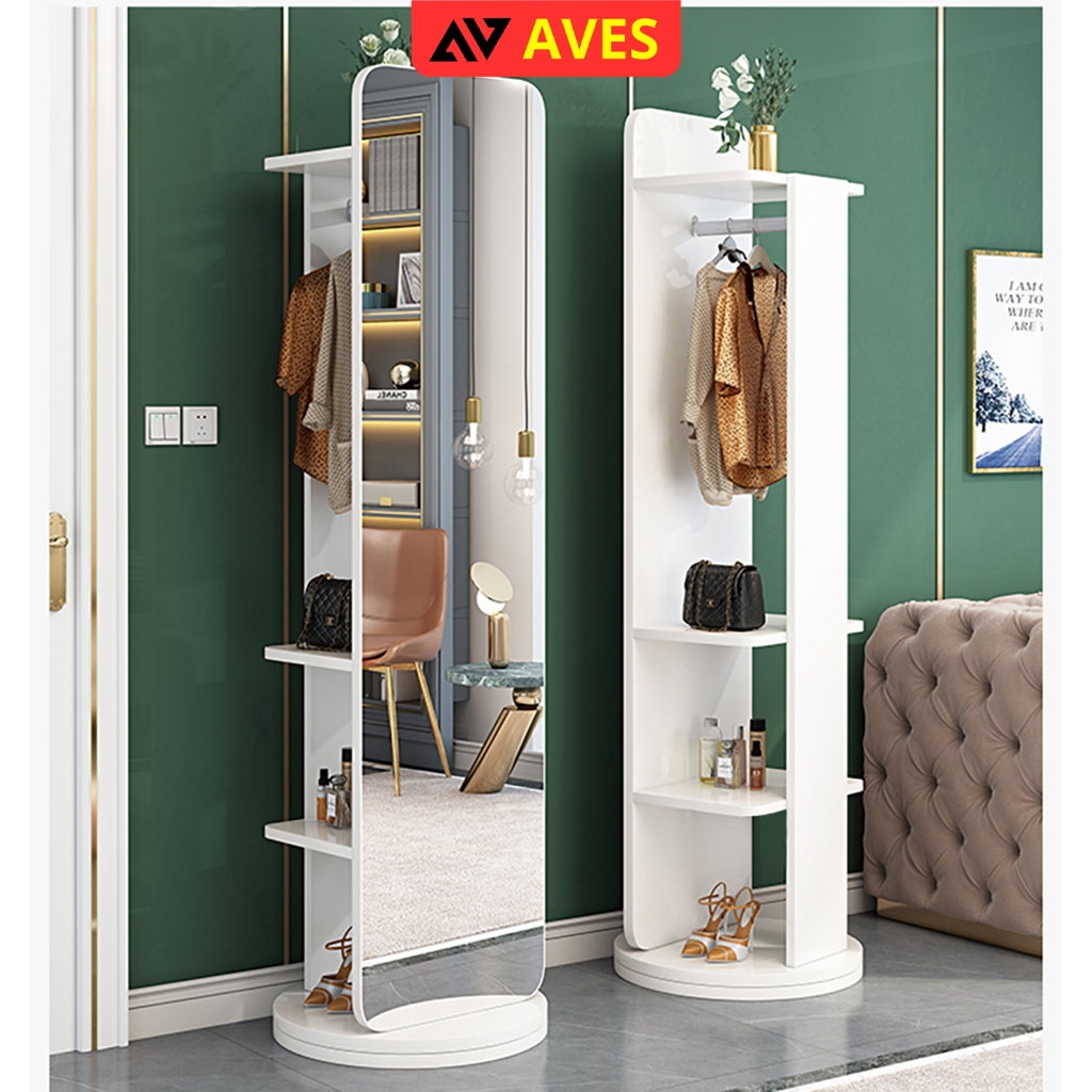 Tủ gương toàn thân xoay 360 độ kết hợp giá treo quần áo kệ để mỹ phẩm thương hiệu AVES - GP285