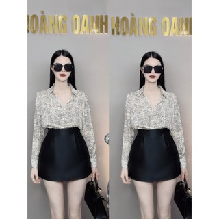 Áo sơ mi họa tiết hoa hồng lua tơ nền kem