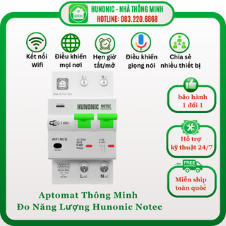 Aptomat đo năng lượng hunonic notec 40a| aptomat thông minh| aptomat điều khiển qua điện thoại