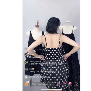 váy lụa hai dây hoạ tiết chấm bi có hàng bigsize