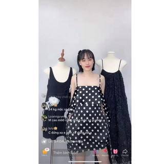 váy lụa hai dây hoạ tiết chấm bi có hàng bigsize