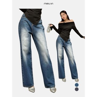 Quần jeans nữ ống suông dài chất dày dặn túi đắp sau lớn MIEU - LJ01