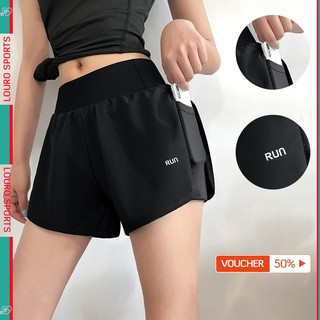 Quần đùi tập gym, yoga [Louro QL39N], kiểu quần short nữ 2 lớp có túi đựng điện thoại